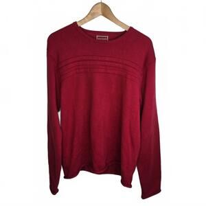 😀Tommy Hilfiger Preppy  Men's Red 100% Cotton Knit Pullover Sweater. Med  Cozy